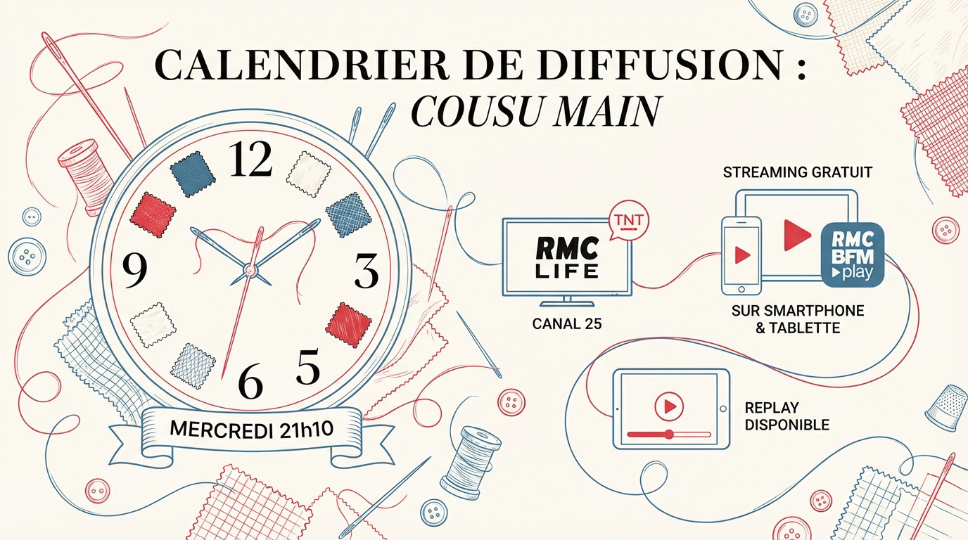 Calendrier de diffusion de l'émission Cousu Main sur RMC Life et accès streaming