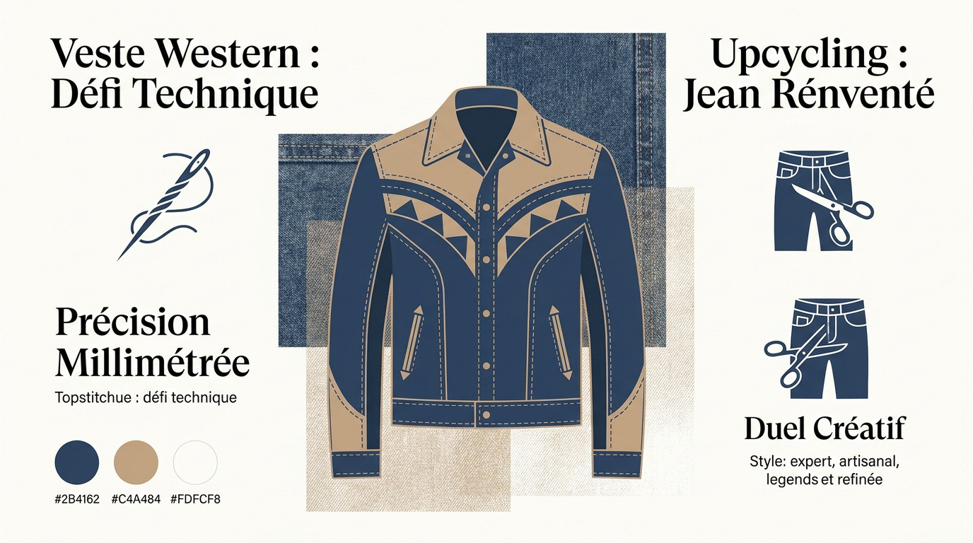 Candidats de Cousu Main travaillant sur la veste western et l'upcycling de denim