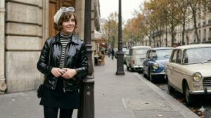 blouson vinyle des années 60 façon Courrèges